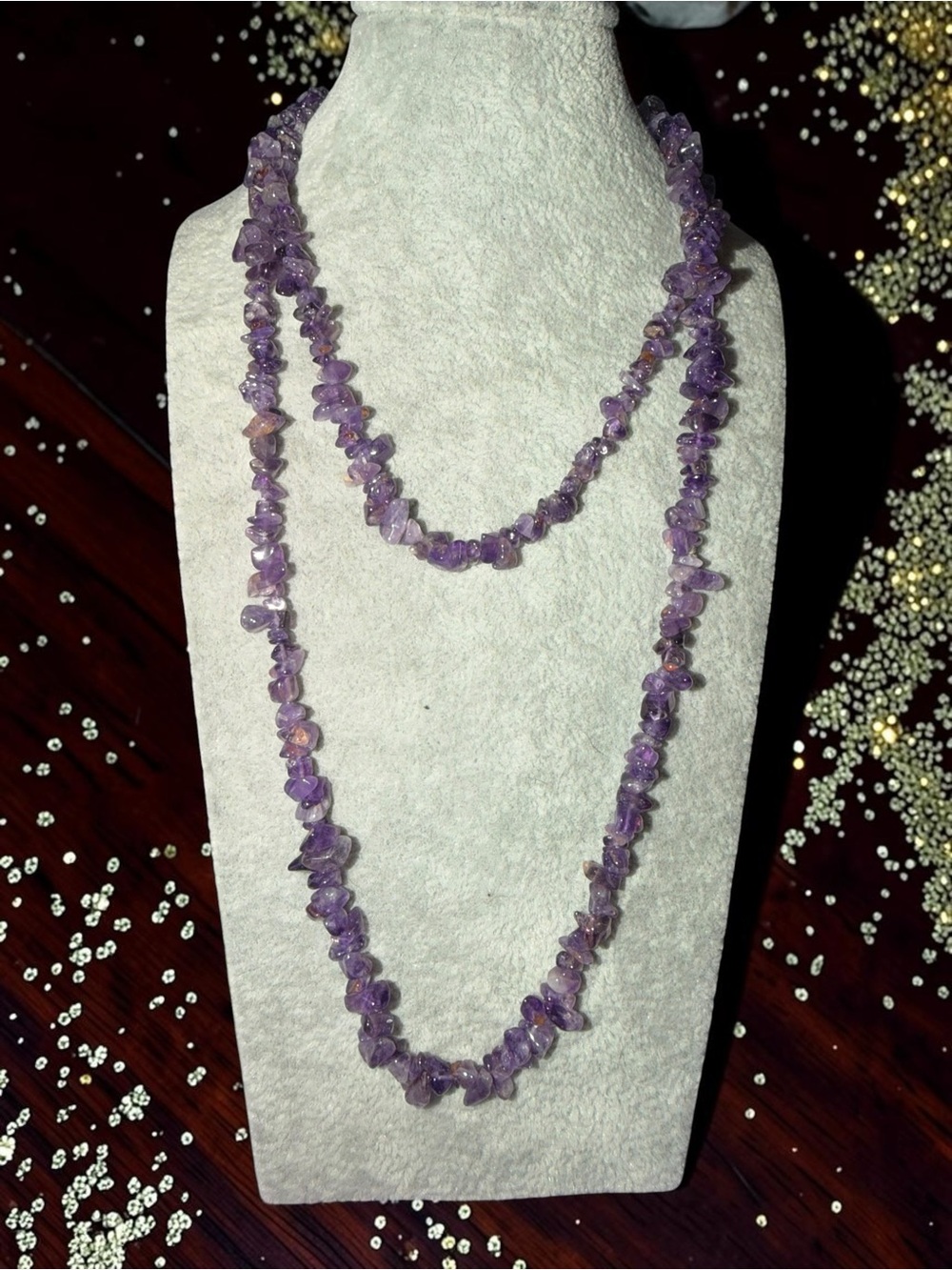 Purple Amethyst Stone Chip Long Layered Necklace - Picture 4 of 4